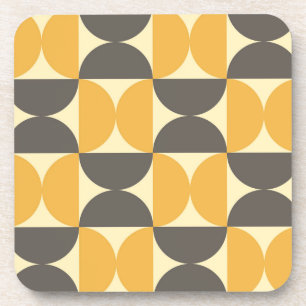 Mid-Century Modern Brown & Gold Pattern Beverage Coaster