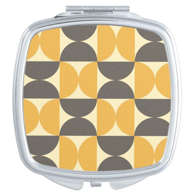 Mid-Century Modern Brown & Gold Pattern Compact Mirror (Front)