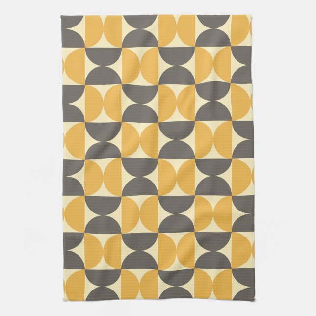 Mid-Century Modern Brown & Gold Pattern Kitchen Towel (Vertical)