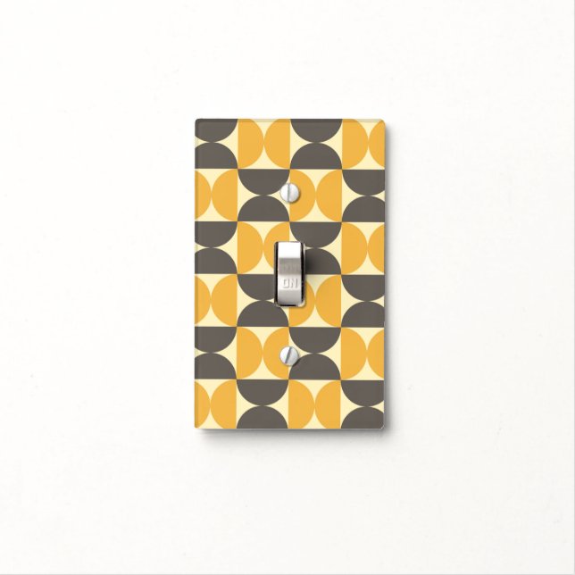 Mid-Century Modern Brown & Gold Pattern Light Switch Cover (In Situ)