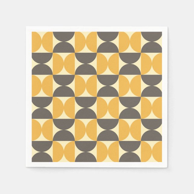 Mid-Century Modern Brown & Gold Pattern Napkins (Front)