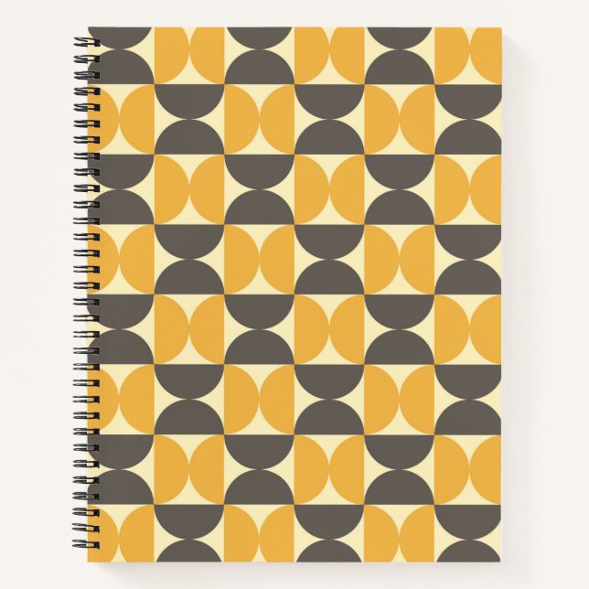 Mid-Century Modern Brown & Gold Pattern Notebook (Front)