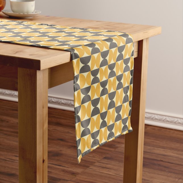 Mid-Century Modern Brown & Gold Pattern Short Table Runner (In Situ)