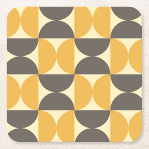 Mid-Century Modern Brown & Gold Pattern Square Paper Coaster