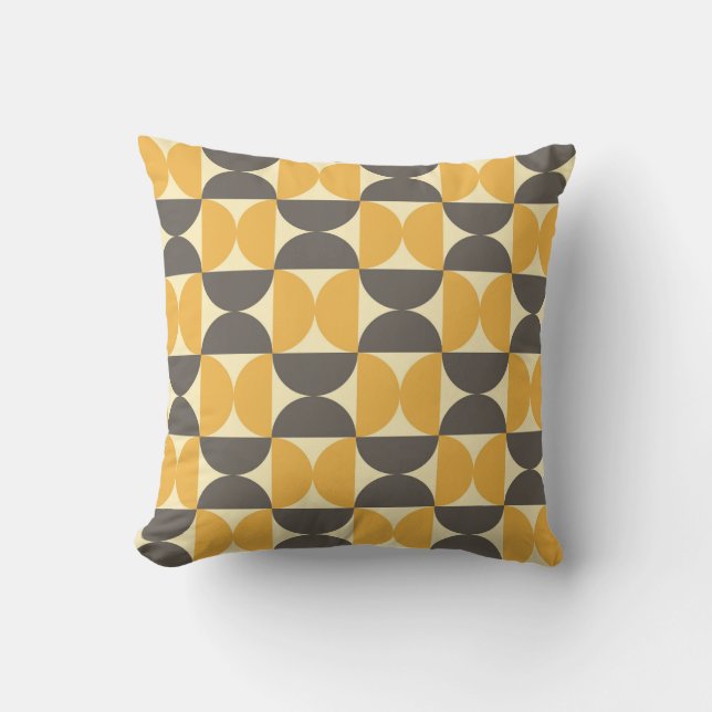 Mid-Century Modern Brown & Gold Pattern Throw Pillow (Front)
