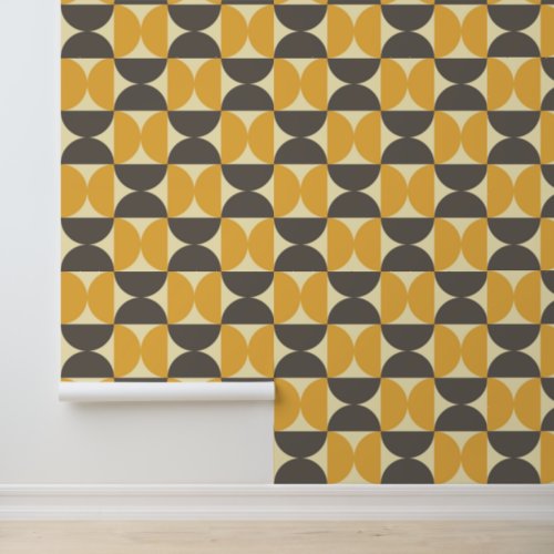 Mid_Century Modern Brown  Gold Pattern Wallpaper