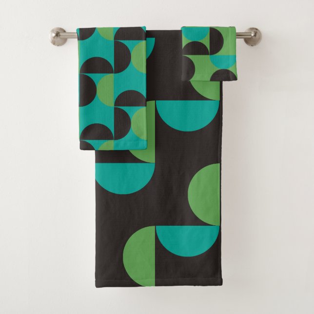 Mid-Century Modern Brown green and turquoise   Bath Towel Set (Insitu)