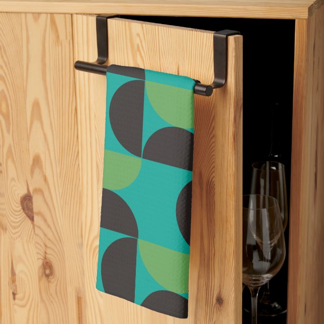 Mid-Century Modern Brown green and turquoise      Kitchen Towel (Thirds Fold)