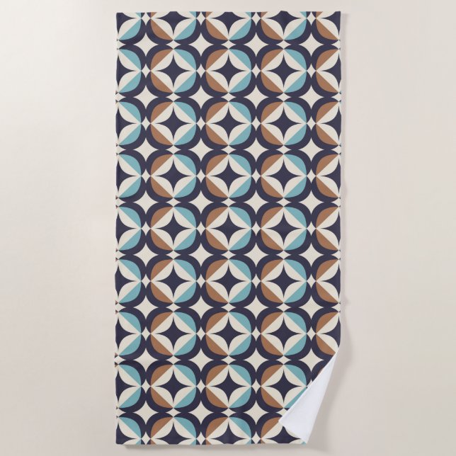 Mid-Century Modern Brown & Teal Pattern Beach Towel (Front)