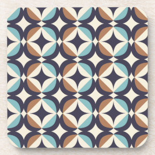 Mid-Century Modern Brown & Teal Pattern Beverage Coaster