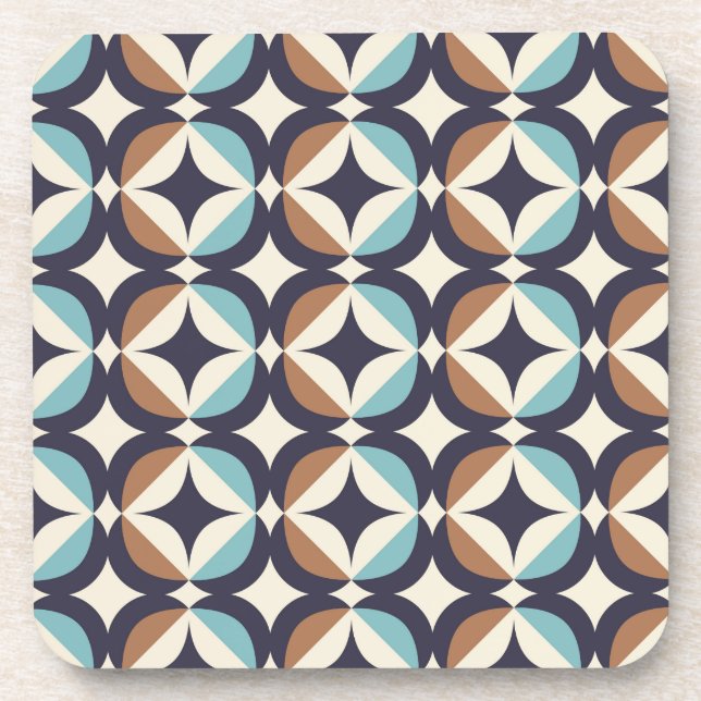 Mid-Century Modern Brown & Teal Pattern Beverage Coaster (Front)