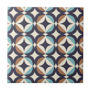 Mid-Century Modern Brown & Teal Pattern Ceramic Tile