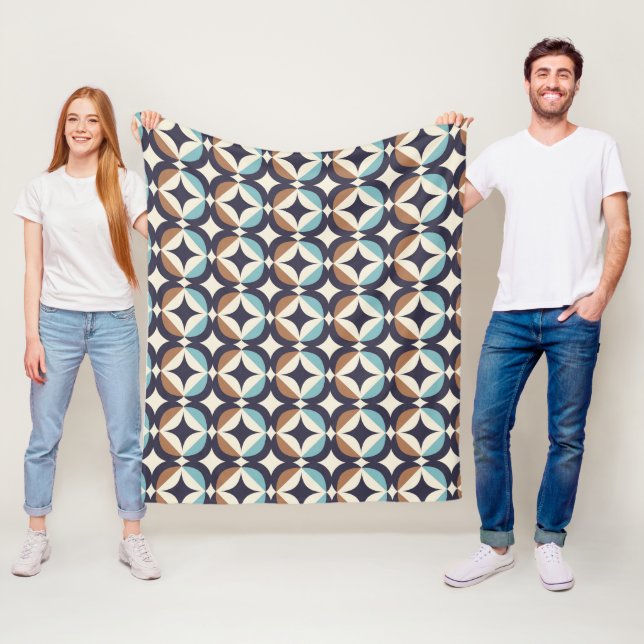 Mid-Century Modern Brown & Teal Pattern Fleece Blanket (In Situ)