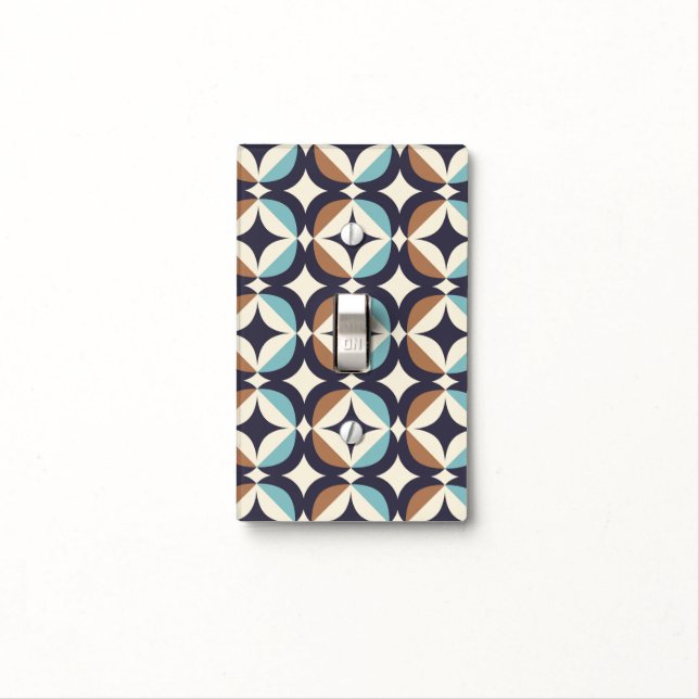 Mid-Century Modern Brown & Teal Pattern Light Switch Cover (In Situ)