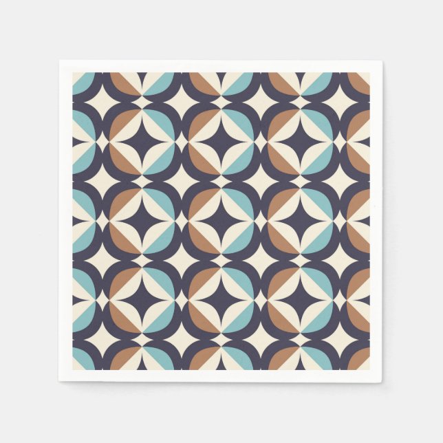 Mid-Century Modern Brown & Teal Pattern Napkins (Front)
