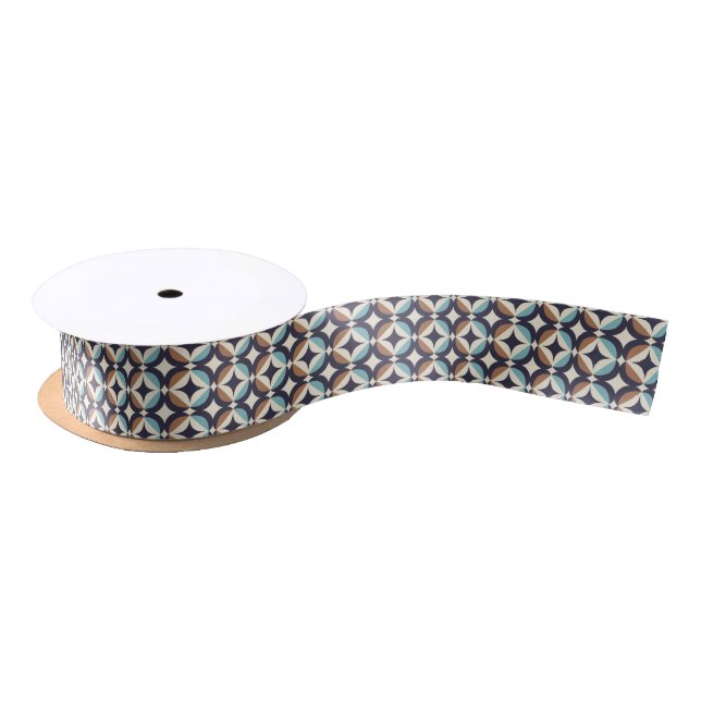 Mid-Century Modern Brown & Teal Pattern Satin Ribbon (Spool)