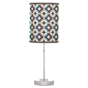 Mid-Century Modern Brown & Teal Pattern Table Lamp