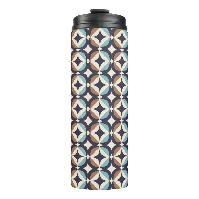 Mid-Century Modern Brown & Teal Pattern Thermal Tumbler (Front)