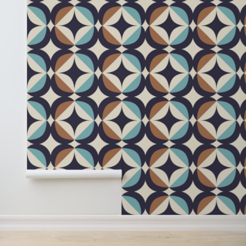 Mid_Century Modern Brown  Teal Pattern Wallpaper