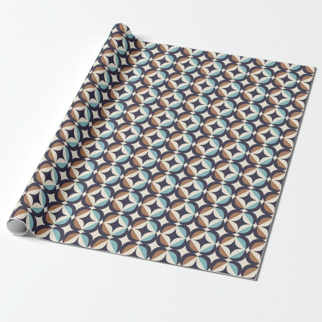Mid-Century Modern Brown & Teal Pattern Wrapping Paper (Unrolled)