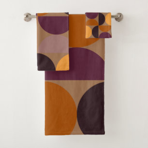 Mid-Century Modern Burnt Wine Eclipse Bath Towel Set