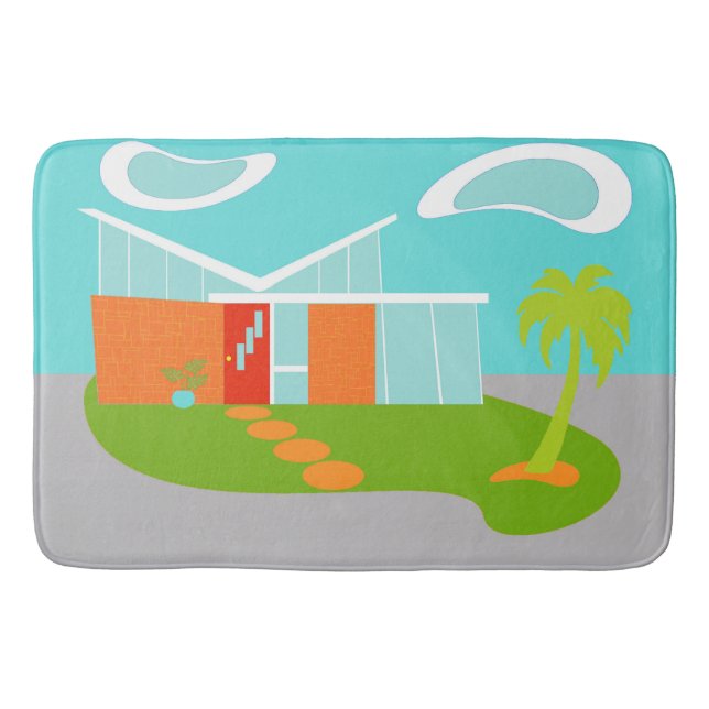 Mid Century Modern Cartoon House Bath Mat (Front)