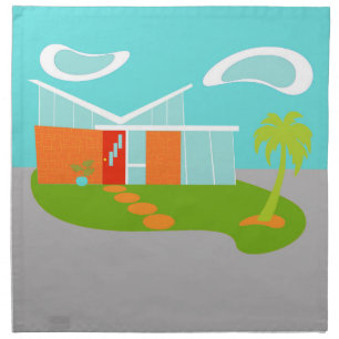 Mid Century Modern Cartoon House Cloth Napkins