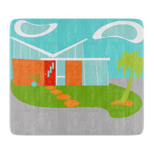 Mid Century Modern Cartoon House Cutting Board