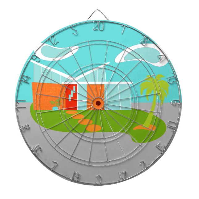 Mid Century Modern Cartoon House Dart Board (Front)