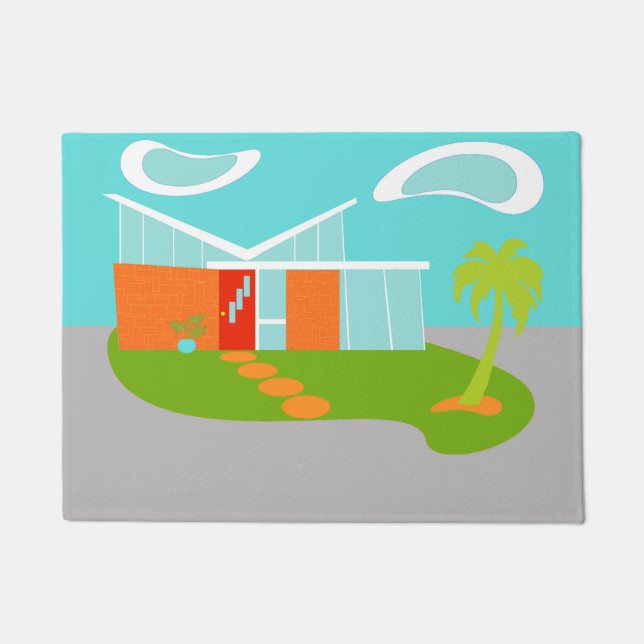 Mid Century Modern Cartoon House Door Mat (Front)