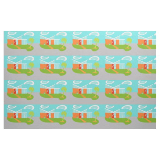 Mid Century Modern Cartoon House Fabric