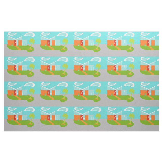 Mid Century Modern Cartoon House Fabric (Yard)