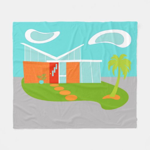 Mid Century Modern Cartoon House Fleece Blanket