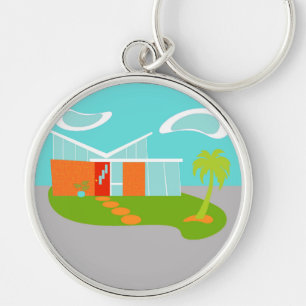 Mid Century Modern Cartoon House Keychain