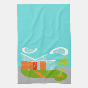 Mid Century Modern Cartoon House Kitchen Towel