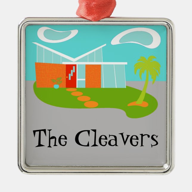 Mid Century Modern Cartoon House Ornament (Front)