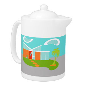 Mid Century Modern Cartoon House Teapot