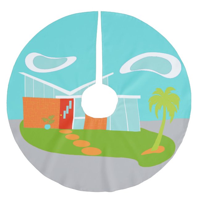 Mid Century Modern Cartoon House Tree Skirt (Front)