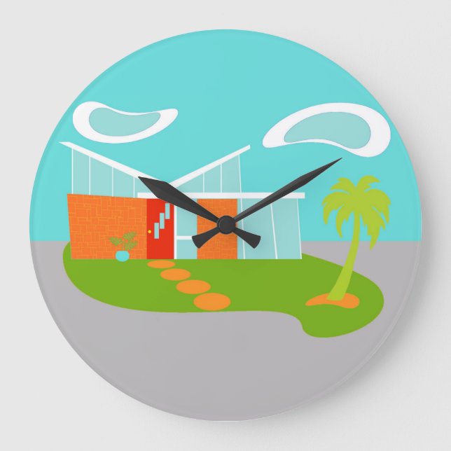 Mid Century Modern Cartoon House Wall Clock (Front)