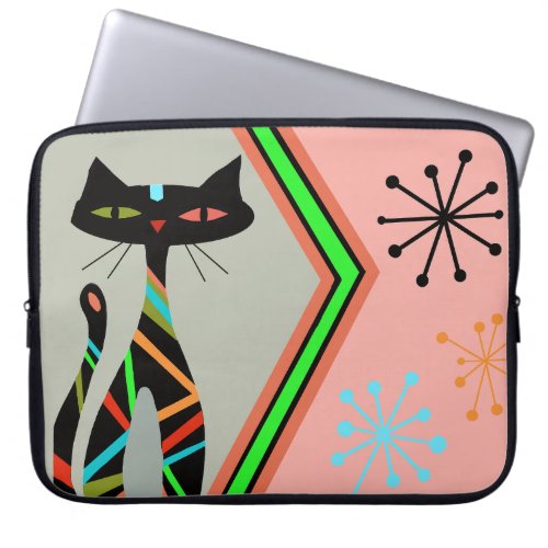 Mid century modern cat art laptop sleeve