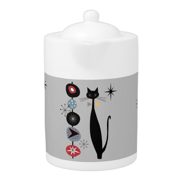 Mid Century Modern Cat Atomic Era Teapot (Front)