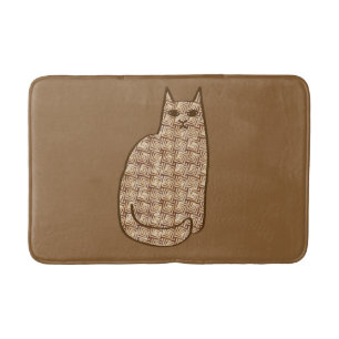 Mid-Century Modern Cat, Beige and Light Brown   Bath Mat