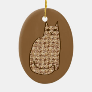 Mid-Century Modern Cat, Beige and Light Brown Ceramic Ornament
