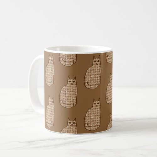 Mid_Century Modern Cat Beige and Light Brown Coffee Mug