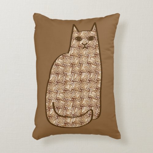 Mid_Century Modern Cat Beige and Light Brown Decorative Pillow
