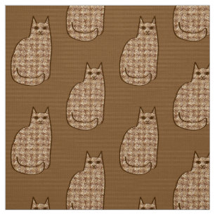 Mid-Century Modern Cat, Beige and Light Brown Fabric