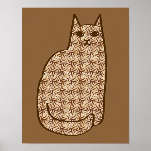 Mid_Century Modern Cat Beige and Light Brown Poster