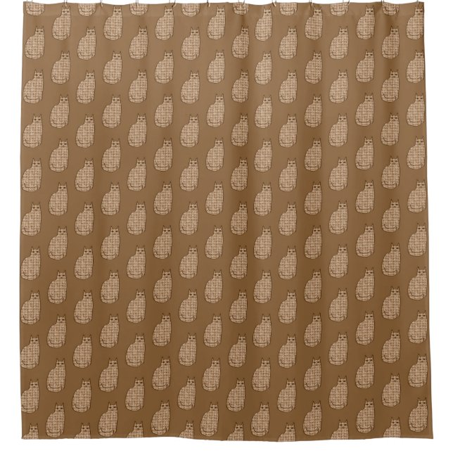 Mid-Century Modern Cat, Beige and Light Brown   Shower Curtain (Front)