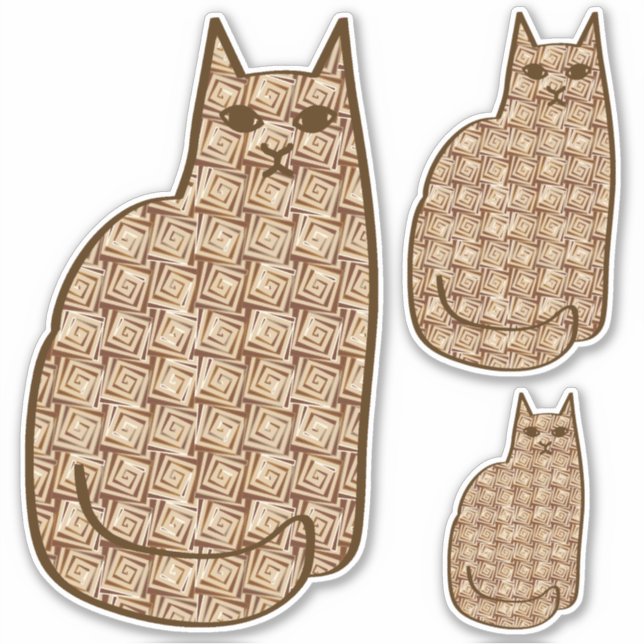 Mid-Century Modern Cat, Beige and Light Brown Sticker (Front)