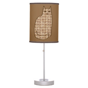 Mid-Century Modern Cat, Beige and Light Brown Table Lamp
